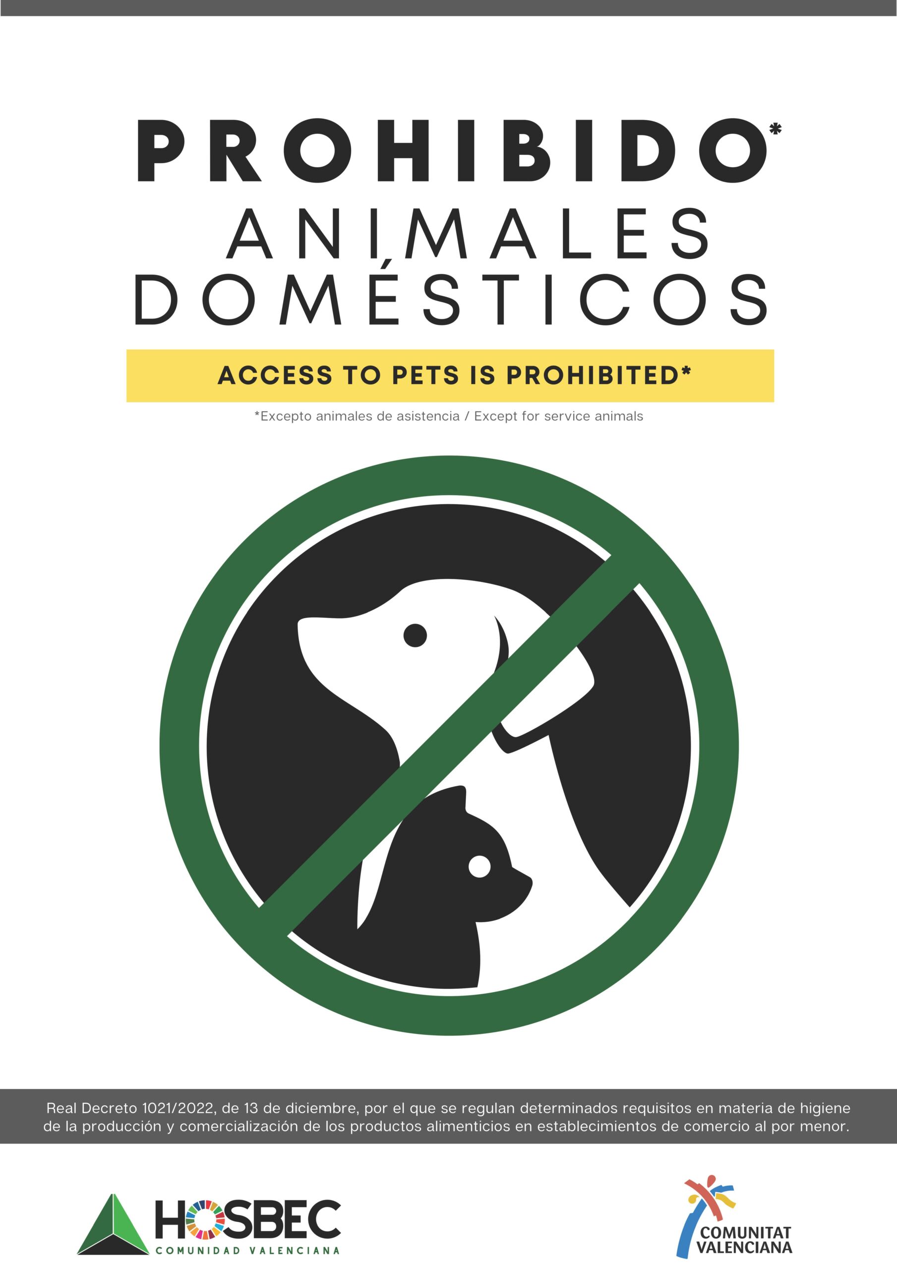 Cartel Acceso Animales Domésticos prohibido