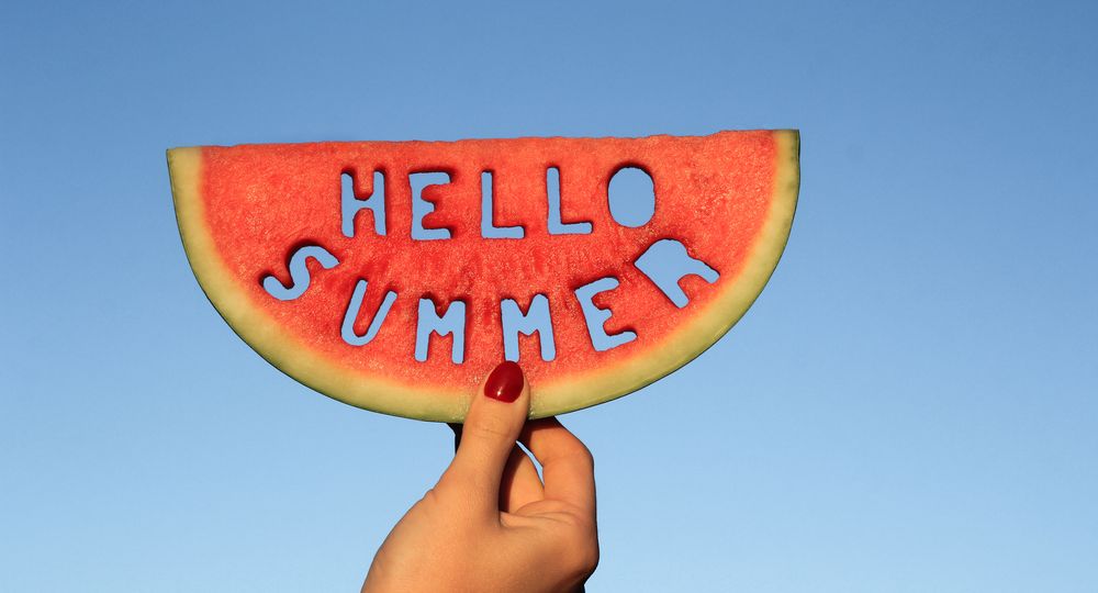 Watermelon,Slice,With,Text,Hello,Summer,,Woman,Hands,Holding,It