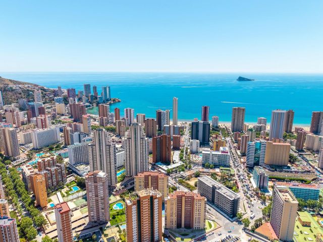 Aerial,View,Of,Benidorm,,Spain,,Showcasing,High-rise,Buildings,And,The