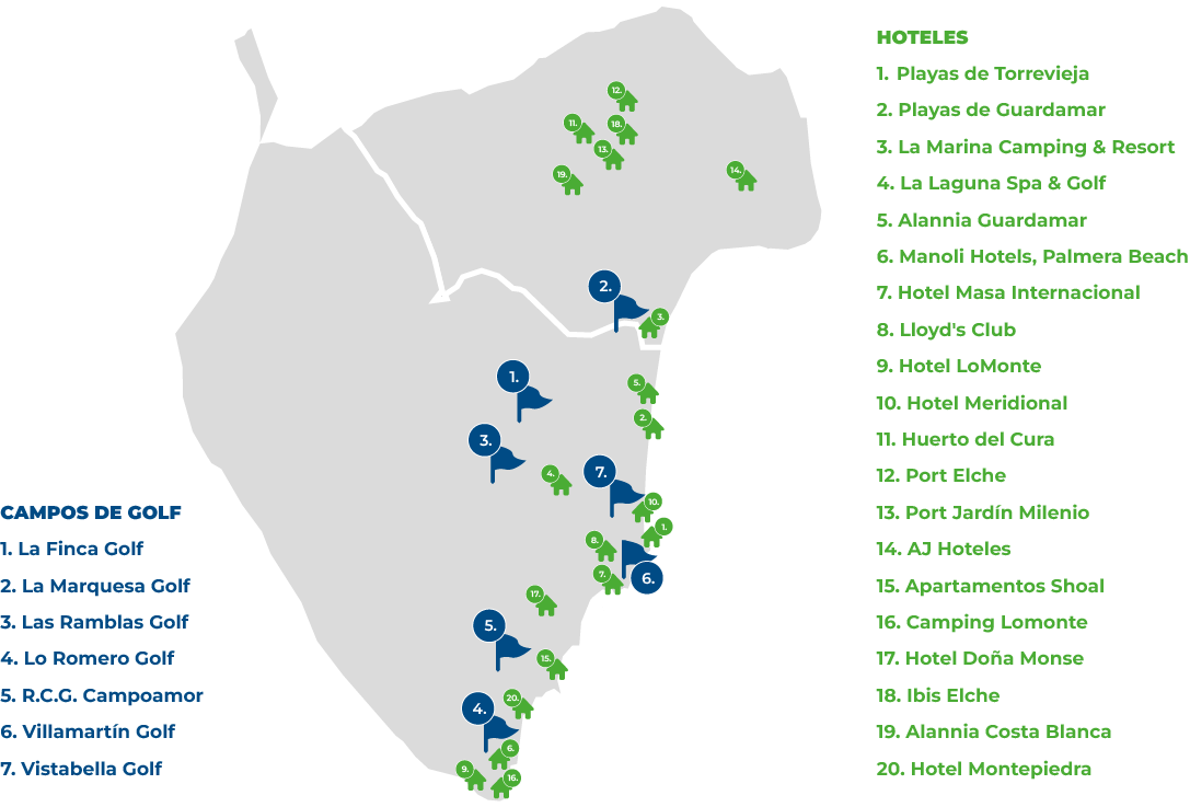 Mapa Hoteles - Campos de Golf